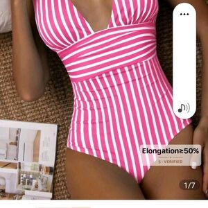 Pink Striped Womens One Piece Swimsuit New With Tags